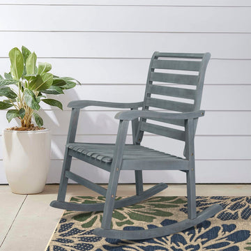 Carey Modern Slat-Back 300-Lbs Support Acacia Wood Patio Outdoor Rocking Chair - JONATHAN Y